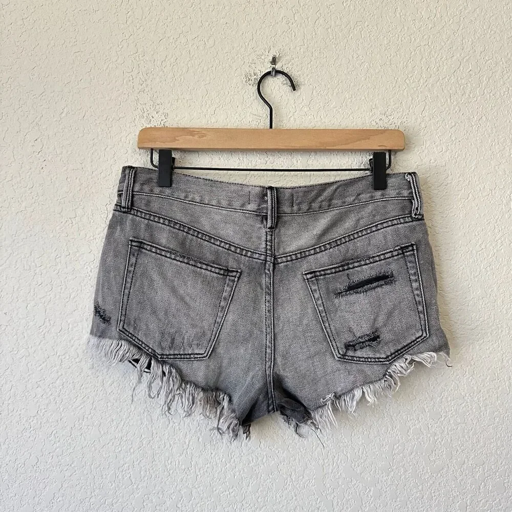 WE THE FREE Good Vibration Cut-Off Jean Shorts Gray Distressed